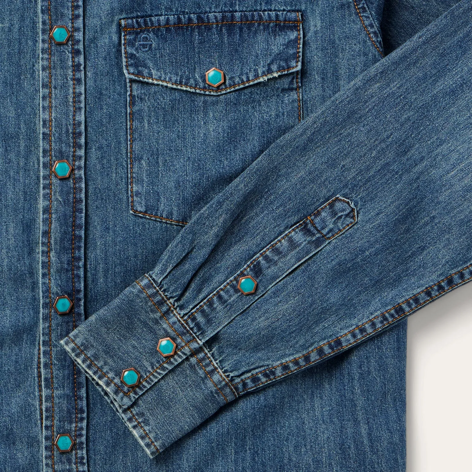 Turquoise Snap Lightweight Denim Shirt -STETSON