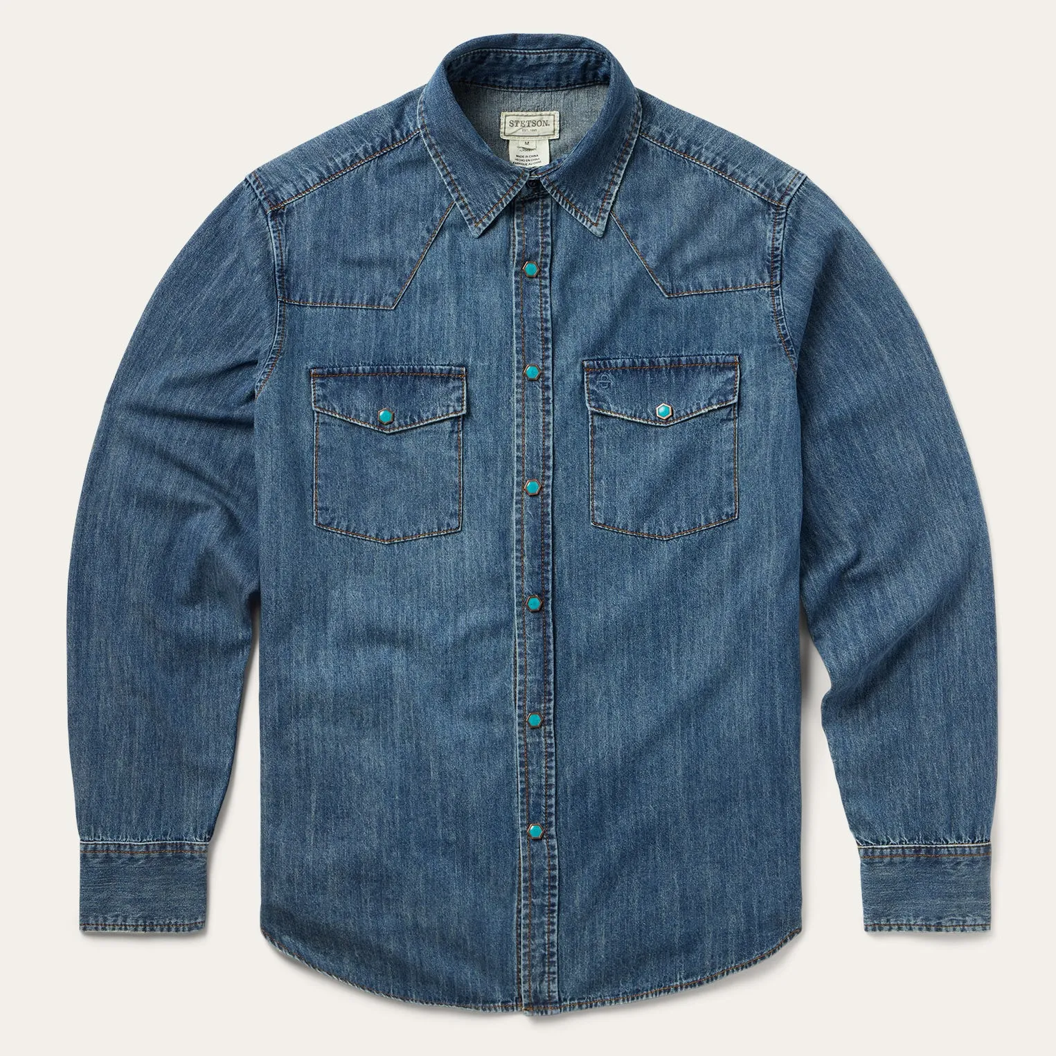 Turquoise Snap Lightweight Denim Shirt -STETSON