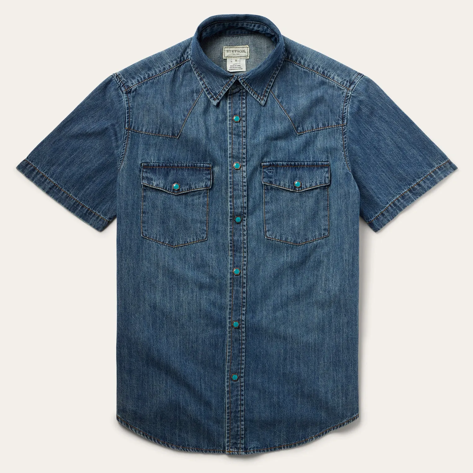 Turquoise Snap Short Sleeve Denim Shirt -STETSON