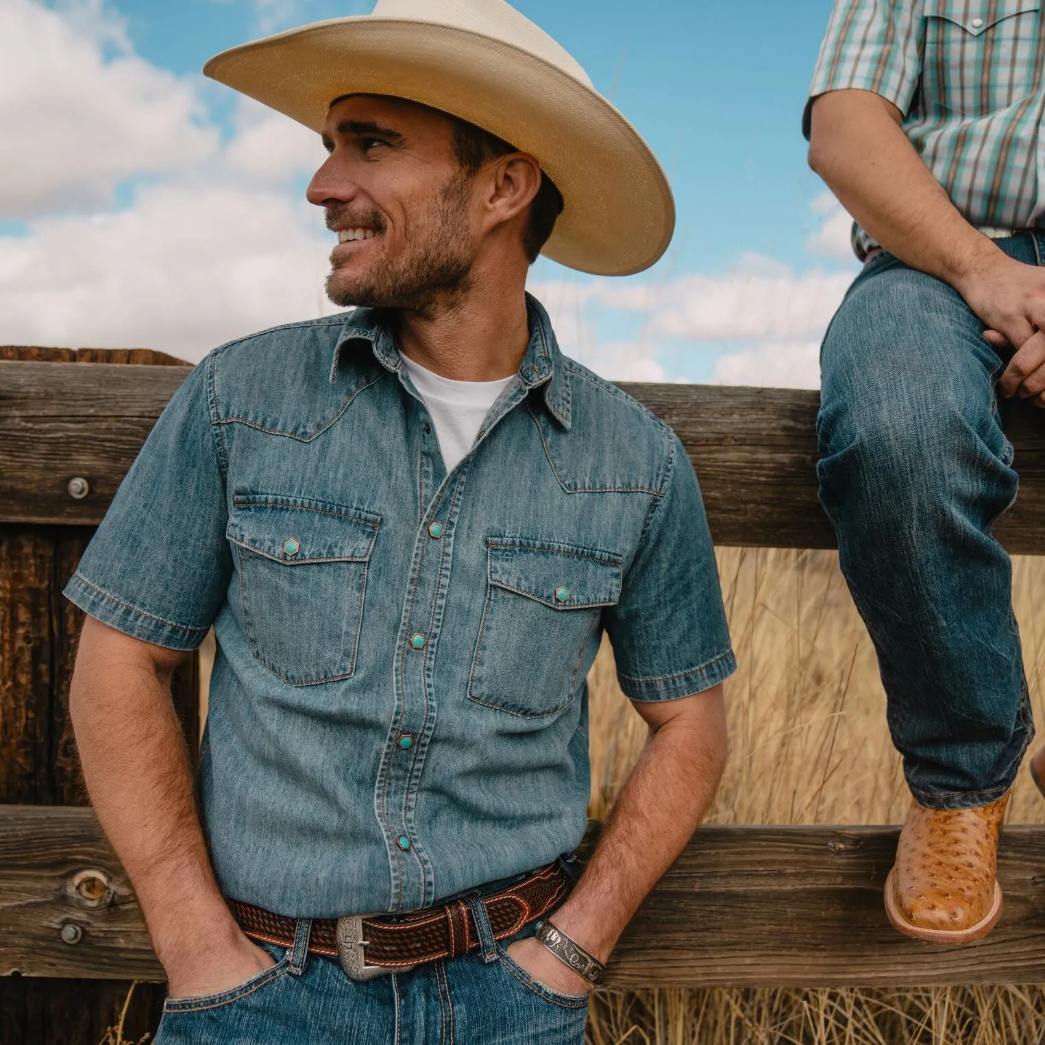 Turquoise Snap Short Sleeve Denim Shirt -STETSON