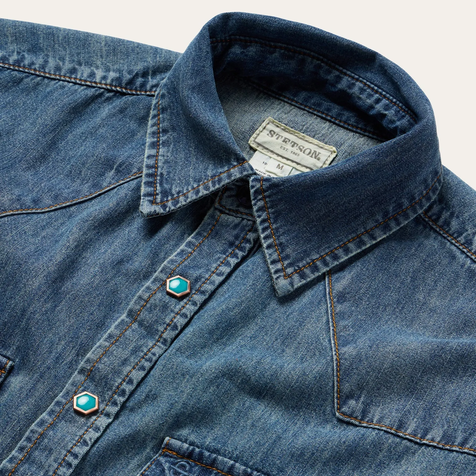 Turquoise Snap Short Sleeve Denim Shirt -STETSON