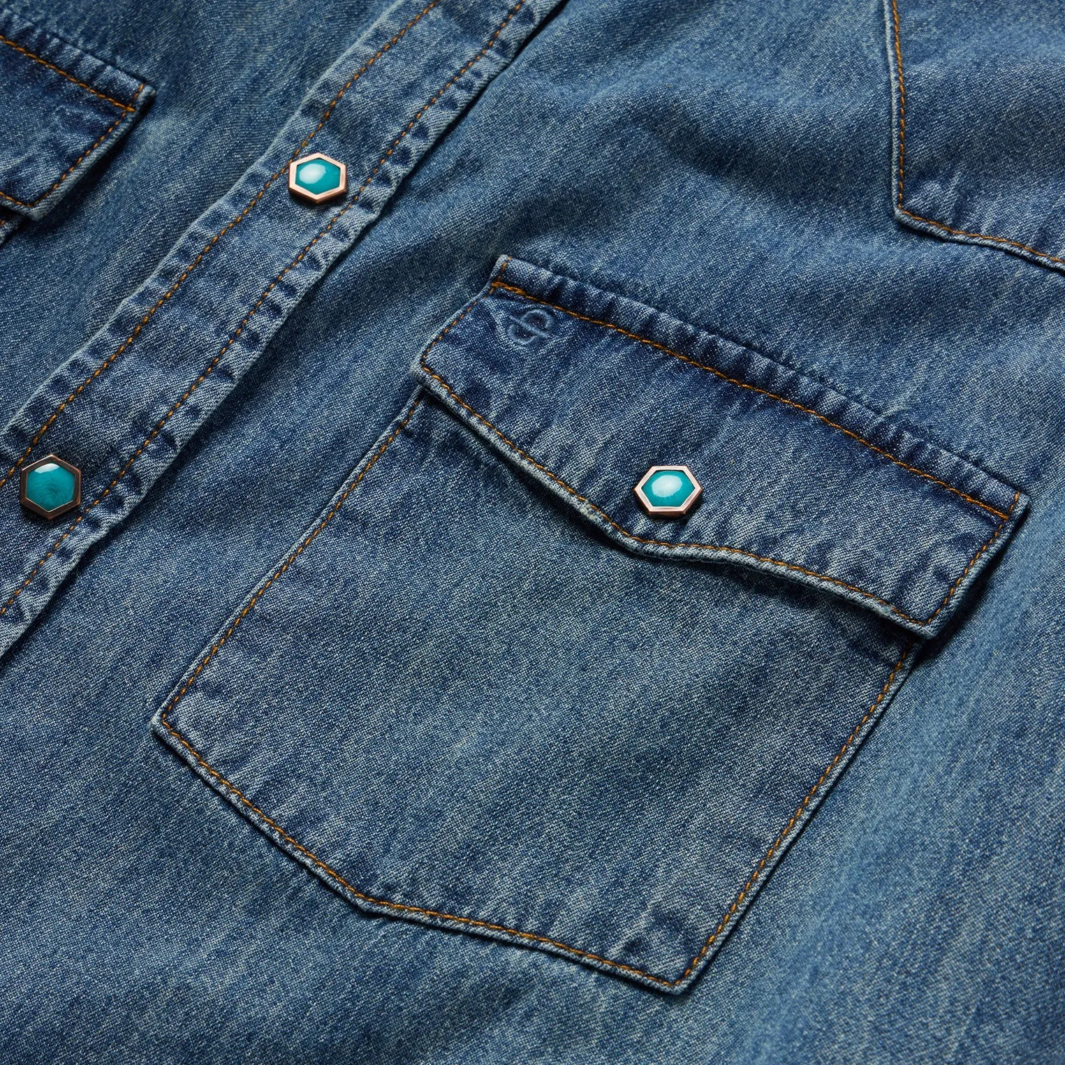 Turquoise Snap Short Sleeve Denim Shirt -STETSON