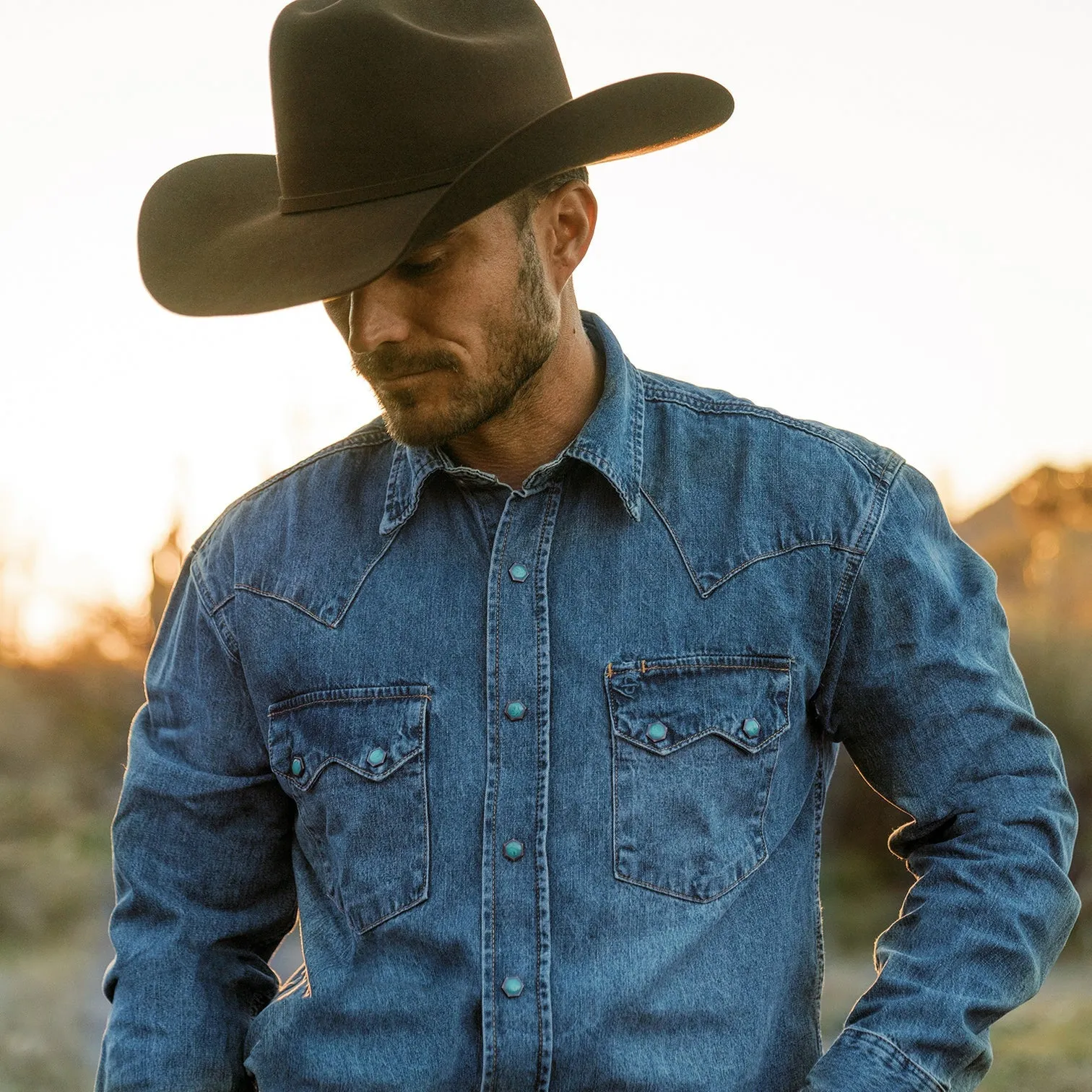 Turquoise Snap Western Denim Shirt -STETSON