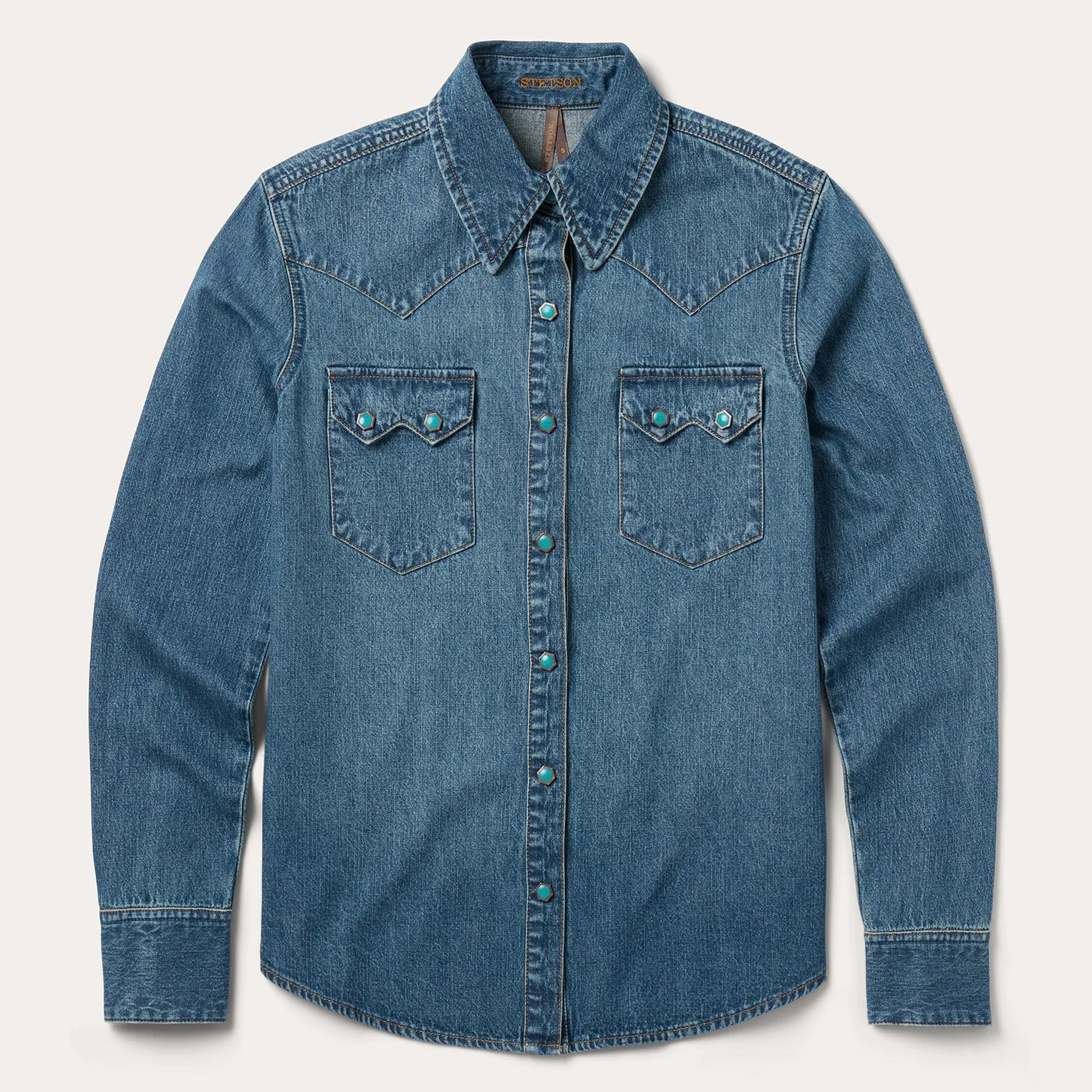 Turquoise Snap Western Denim Shirt -STETSON