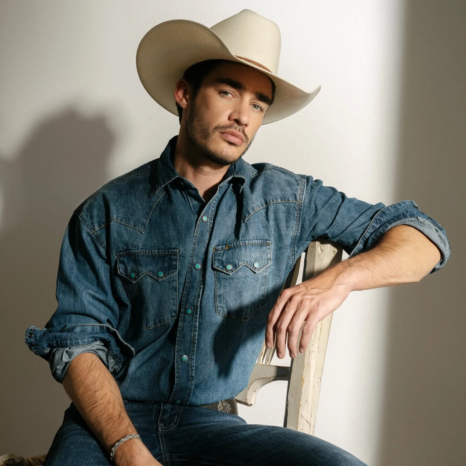 Turquoise Snap Western Denim Shirt -STETSON