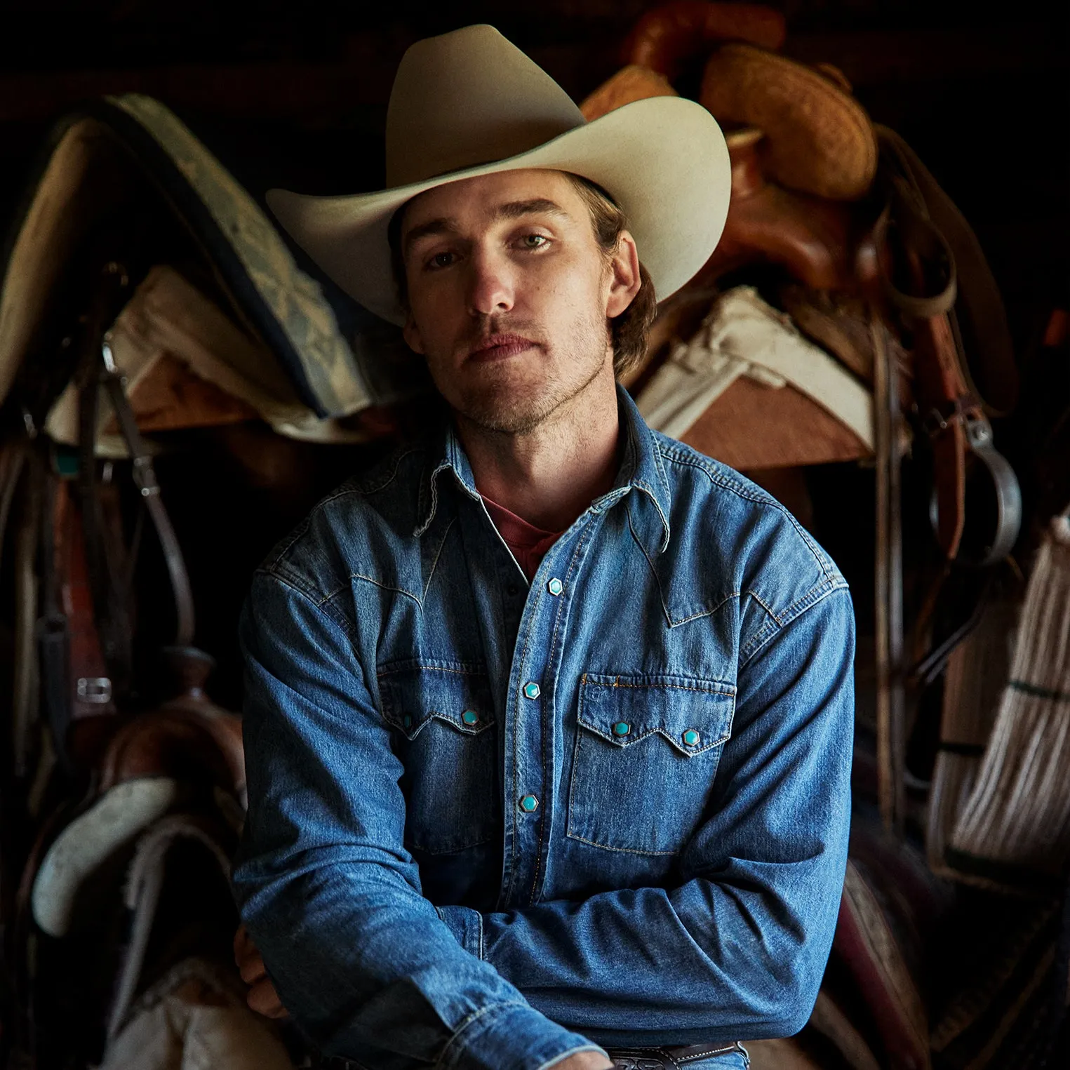 Turquoise Snap Western Denim Shirt -STETSON