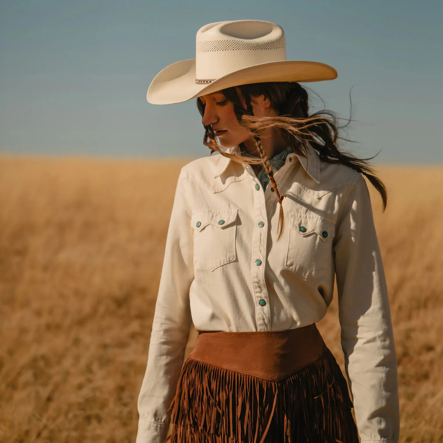 Turquoise Snap Western Denim Shirt -STETSON