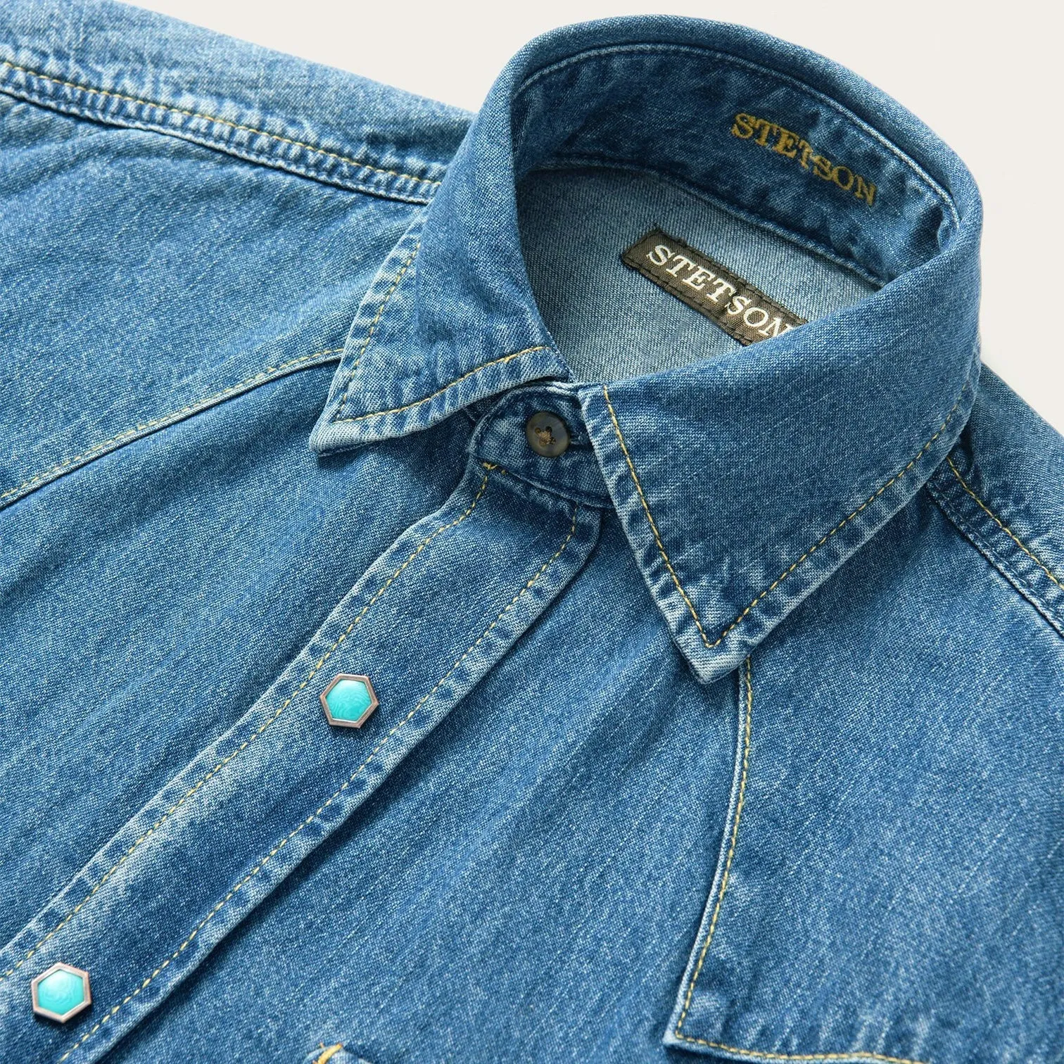 Turquoise Snap Western Denim Shirt -STETSON