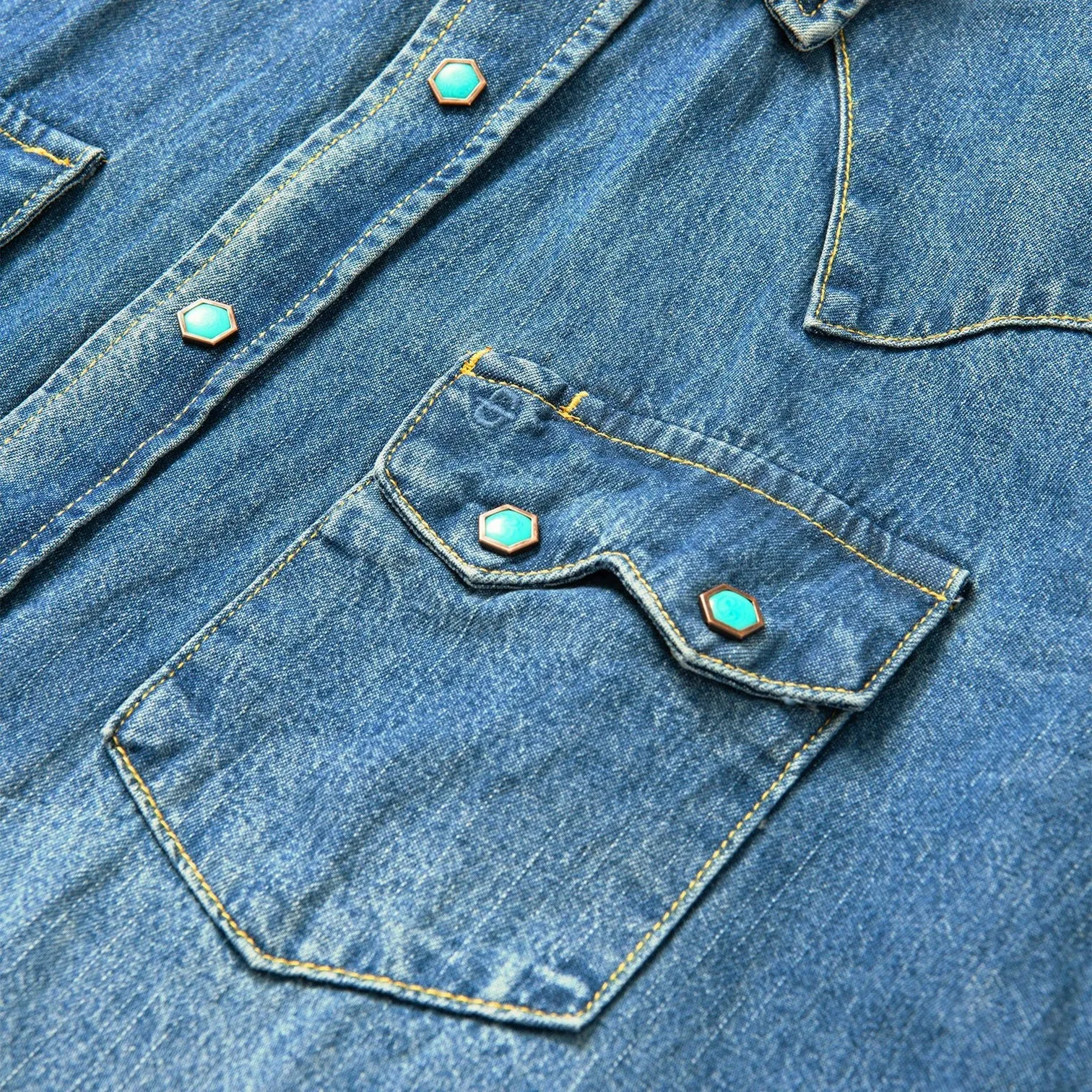 Turquoise Snap Western Denim Shirt -STETSON