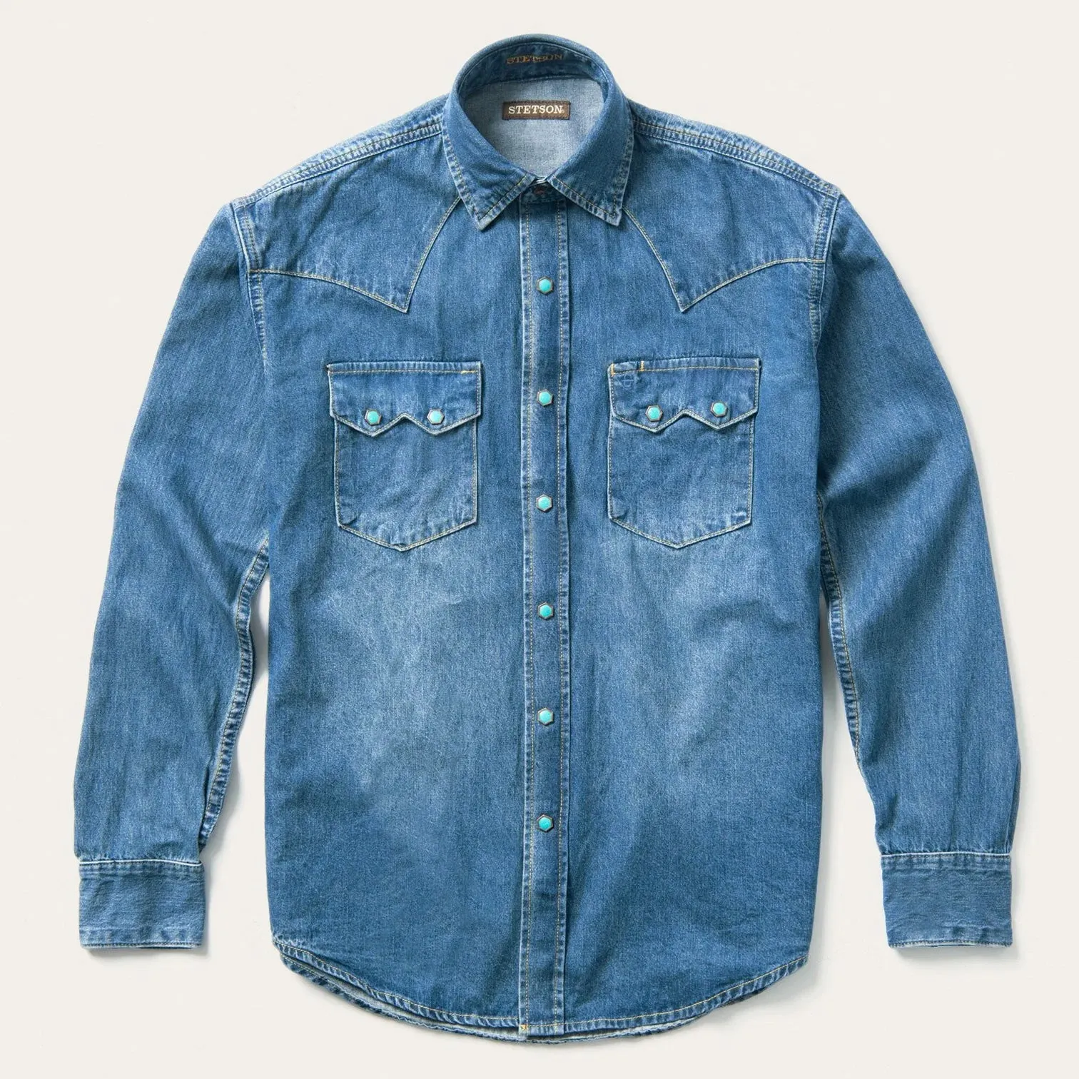 Turquoise Snap Western Denim Shirt -STETSON