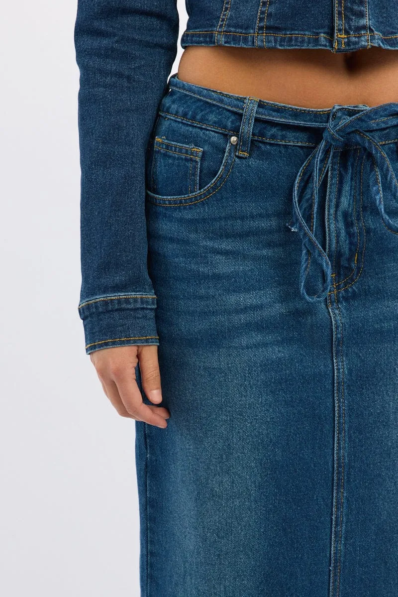 VIP Favorite Denim Maxi Skirt Mid Rise Side Split Ally  Limited Availability!