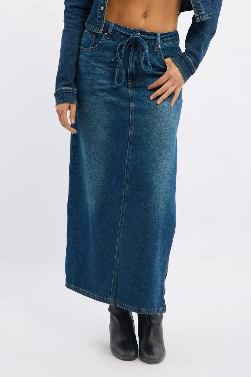 VIP Favorite Denim Maxi Skirt Mid Rise Side Split Ally  Limited Availability!