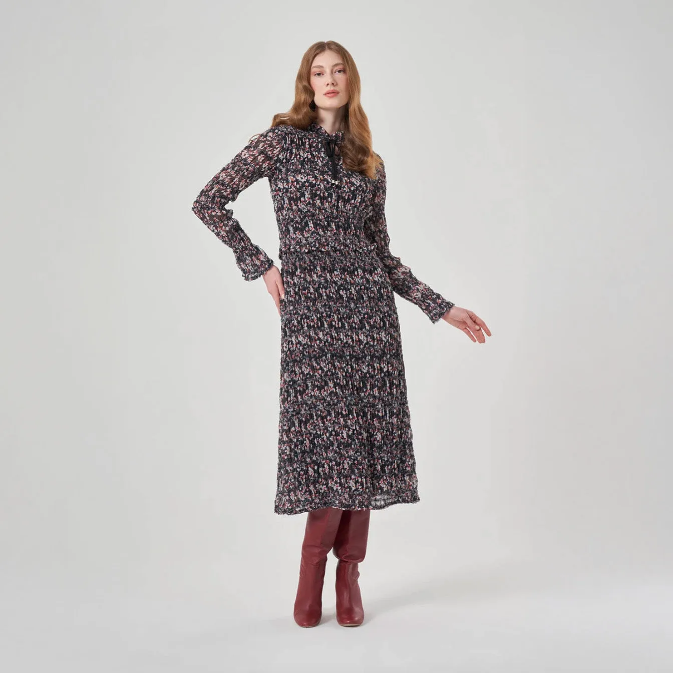VIP Favorite Long Sleve Printed Midi Dress  Last Chance!