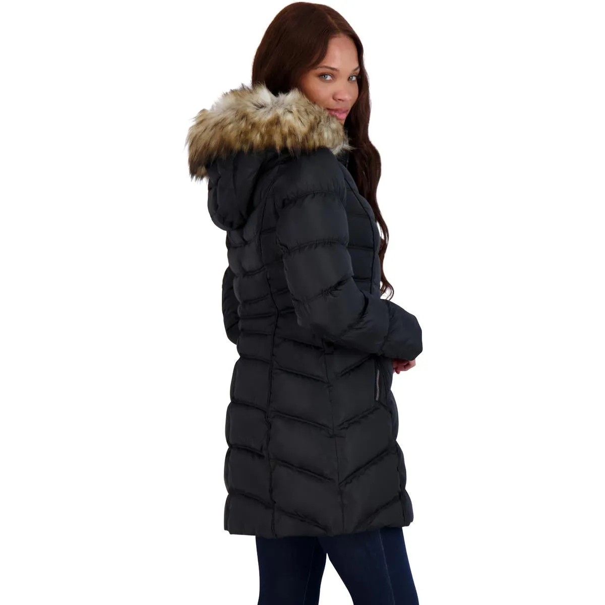 Womens Slimming Faux Fur Puffer Jacket