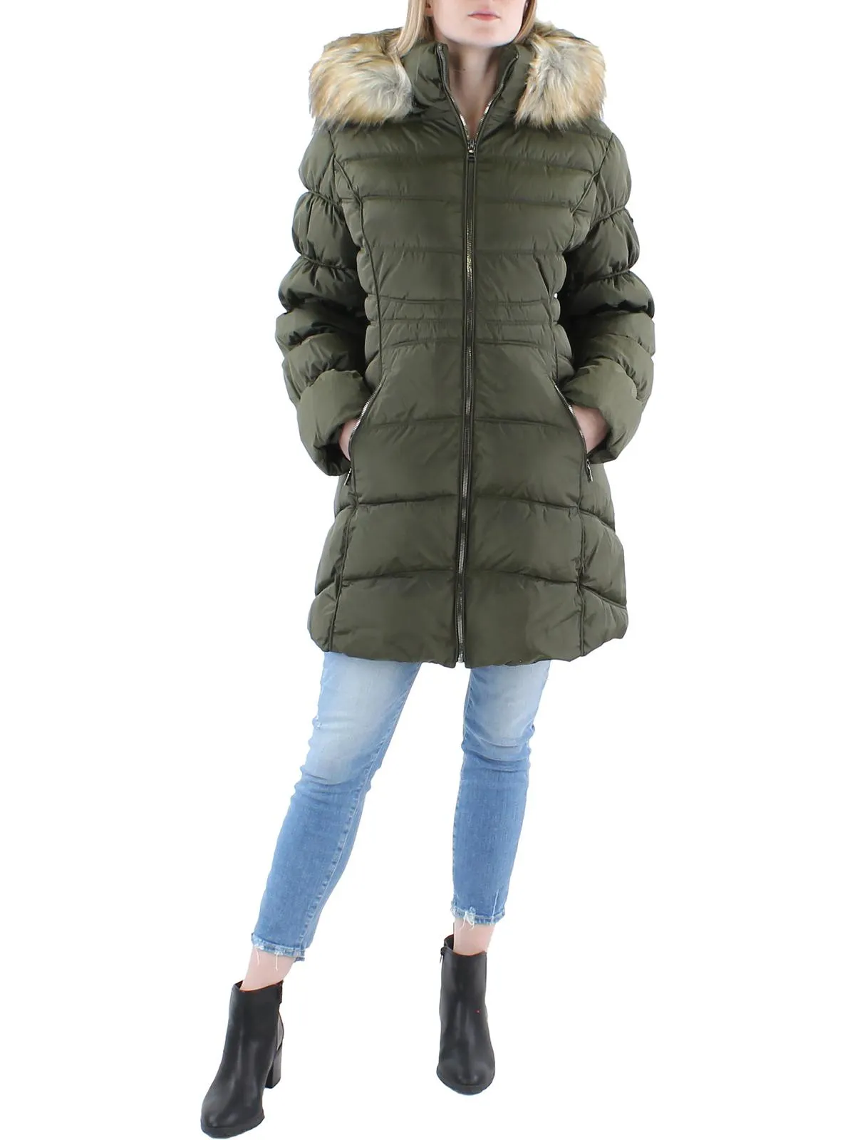 Womens Slimming Faux Fur Puffer Jacket