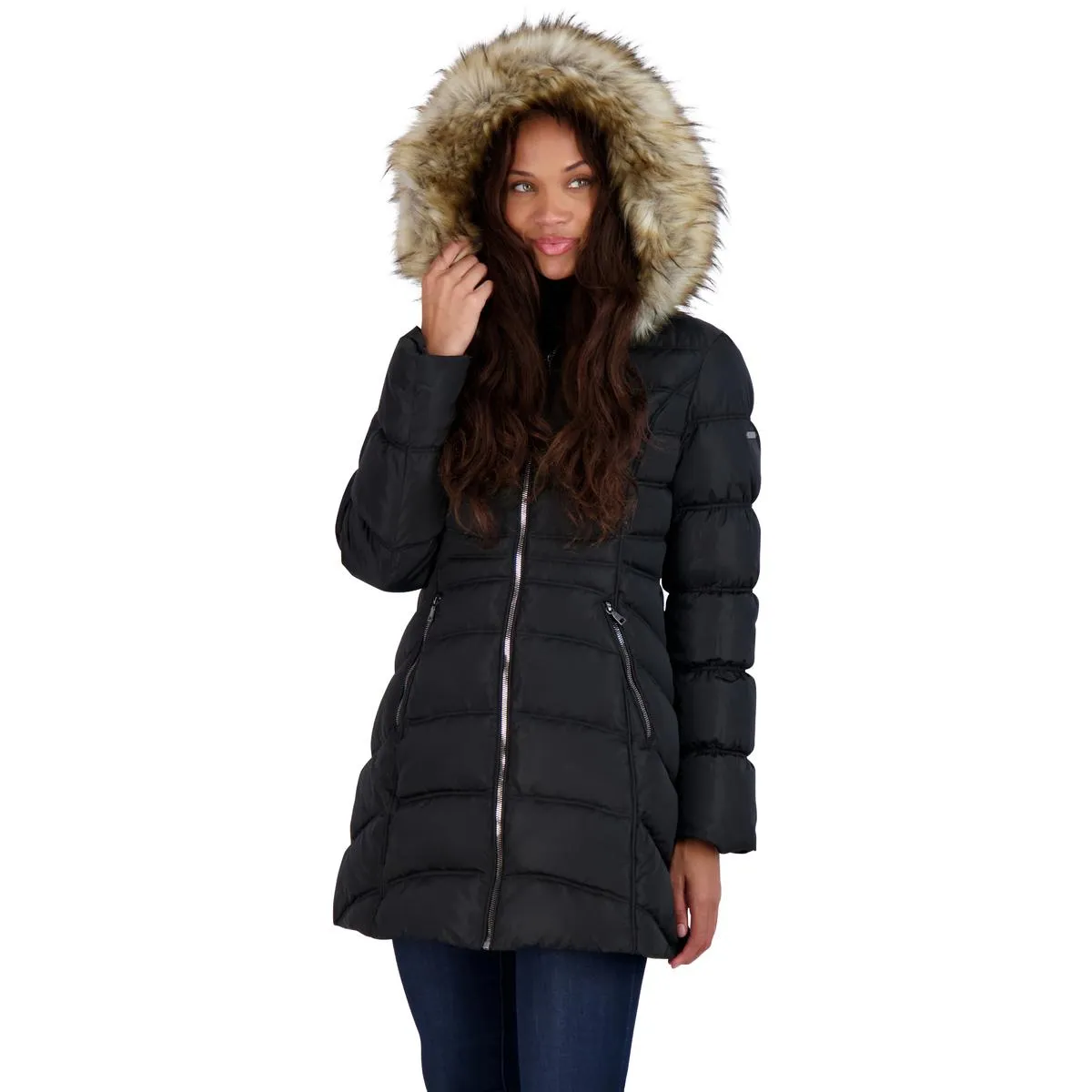 Womens Slimming Faux Fur Puffer Jacket