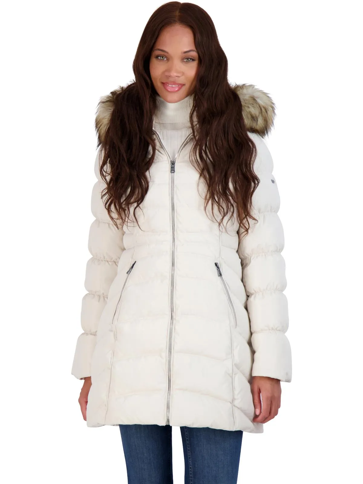 Womens Slimming Faux Fur Puffer Jacket