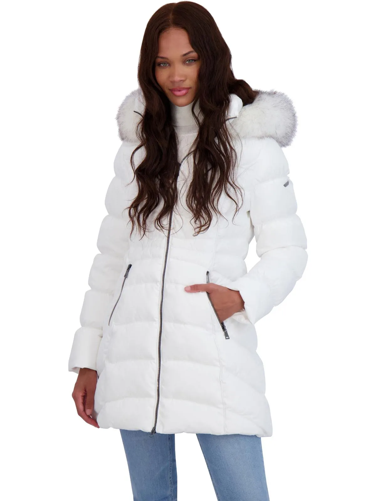 Womens Slimming Faux Fur Puffer Jacket