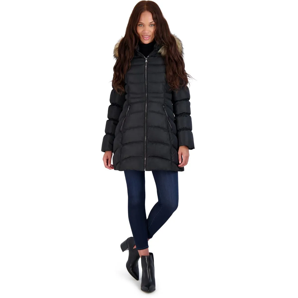 Womens Slimming Faux Fur Puffer Jacket