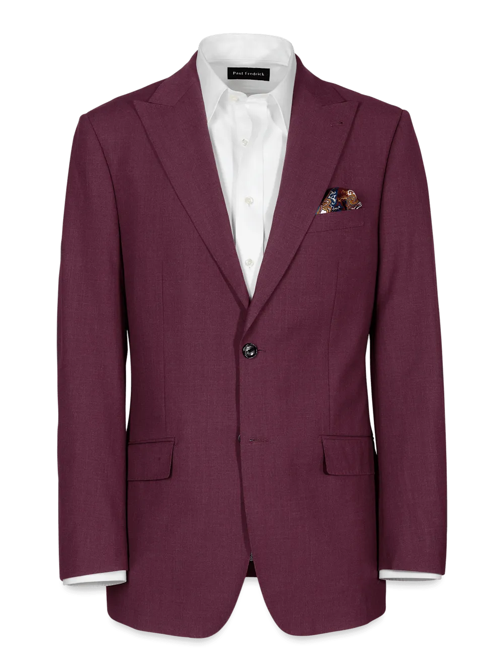 Wool Stretch Bengaline Peak Lapel Suit Jacket - Plum