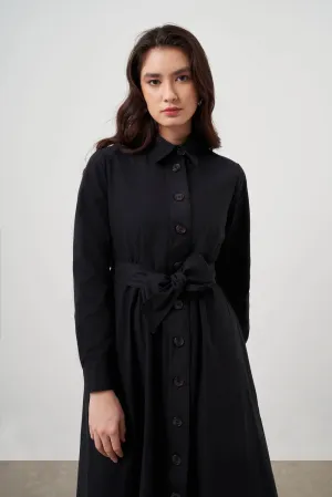 Worth Every Penny Mizalle Button Up Belted Dress Black Apparel  Going Fast!