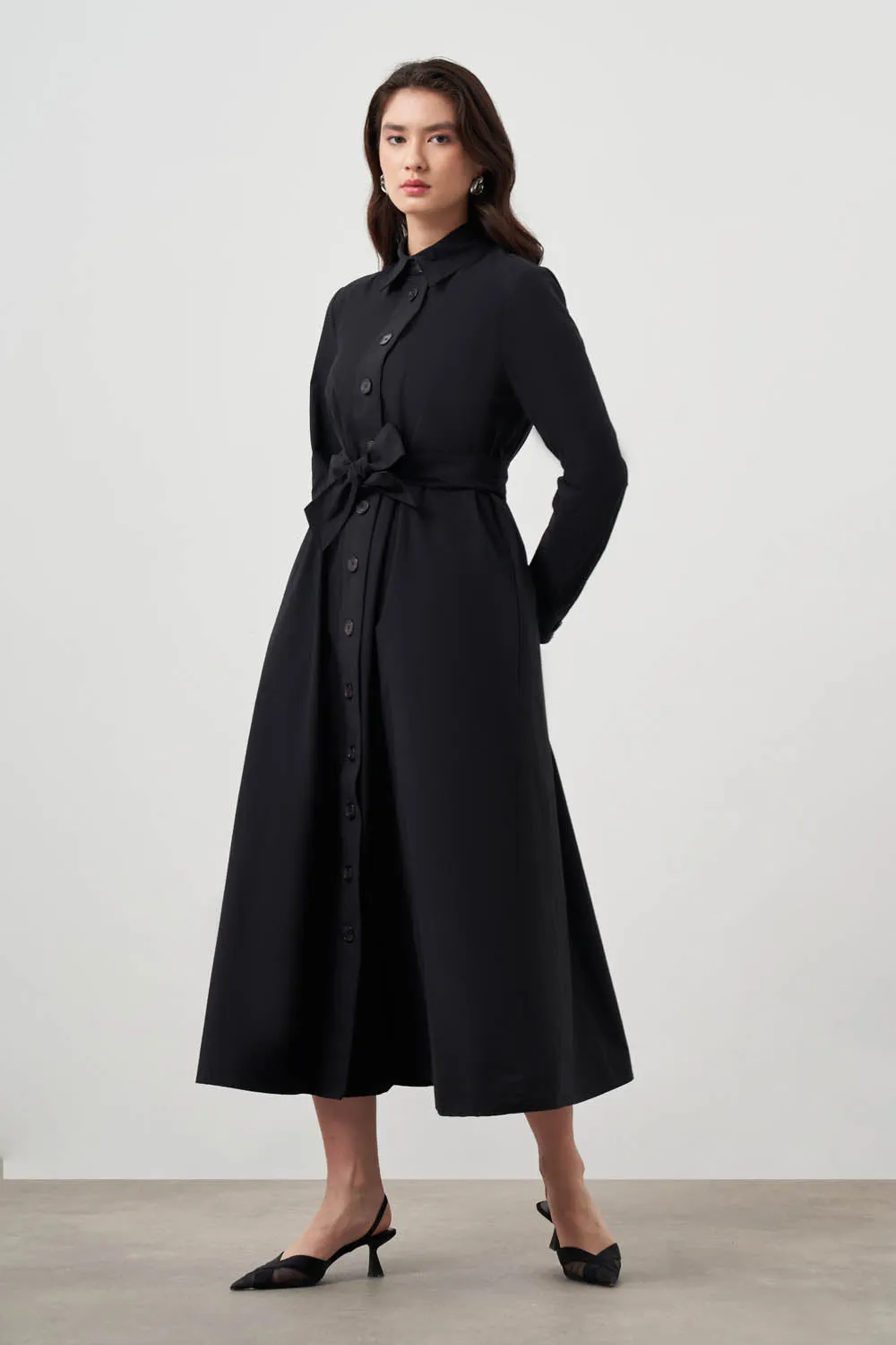 Worth Every Penny Mizalle Button Up Belted Dress Black Apparel  Going Fast!