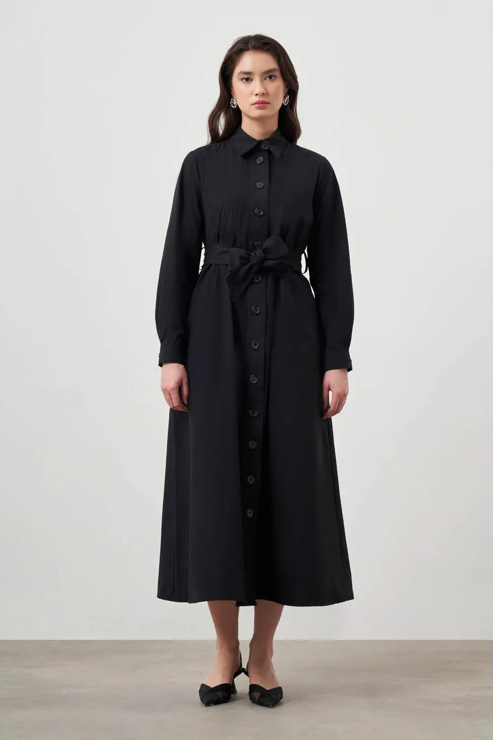 Worth Every Penny Mizalle Button Up Belted Dress Black Apparel  Going Fast!