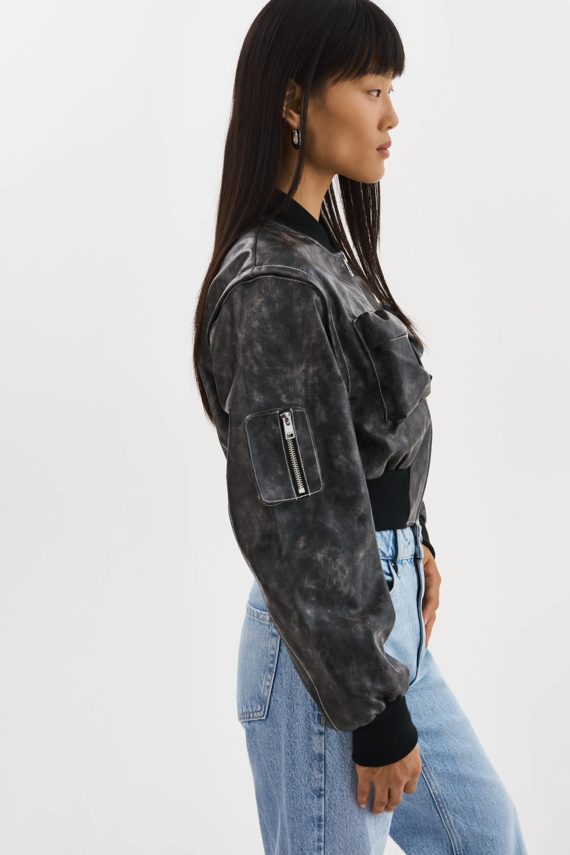 XAIA | Faux Leather Convertible Bomber Jacket
