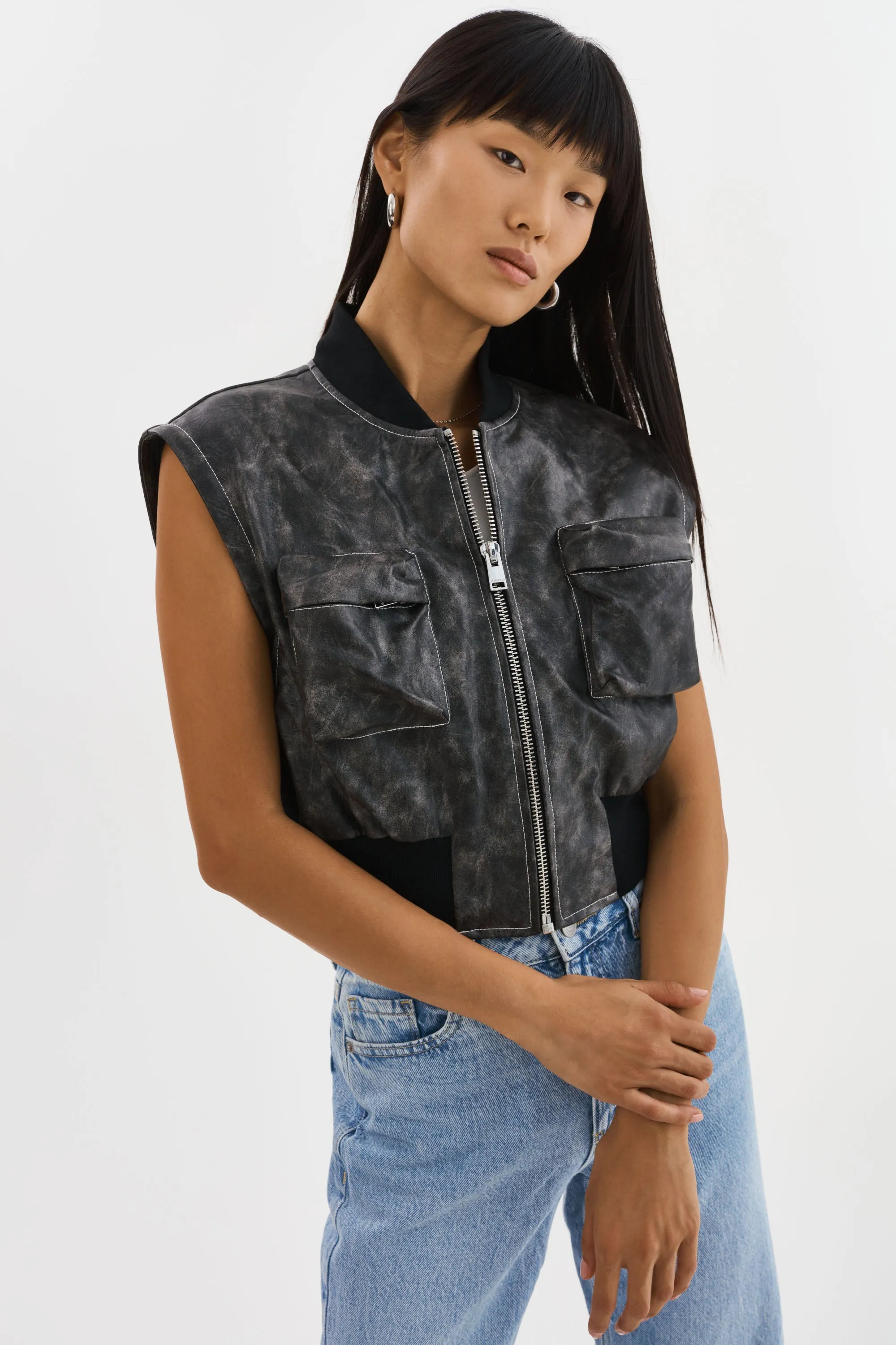 XAIA | Faux Leather Convertible Bomber Jacket